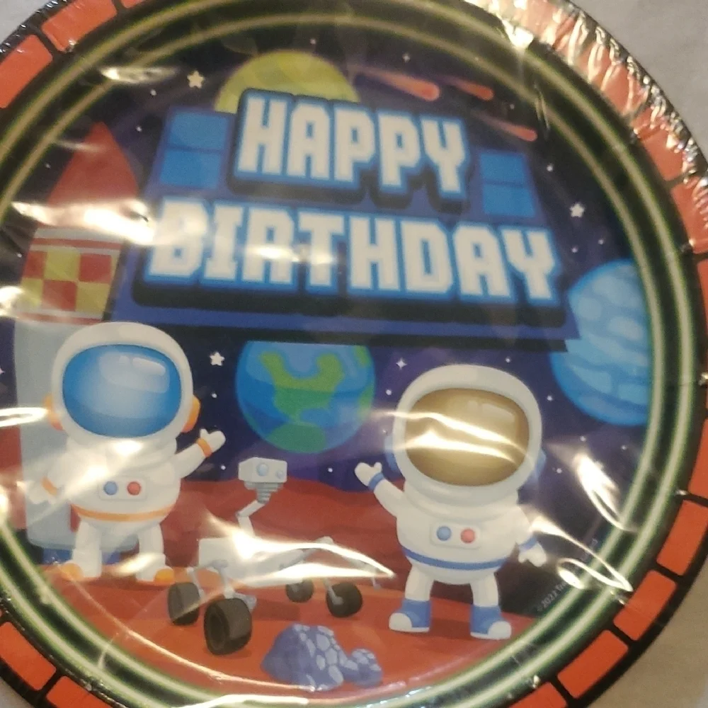 Blue Space-Themed Disposable Tableware Set